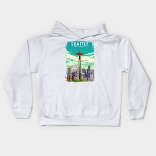 Seattle Washington State Travel Poster Kids Hoodie